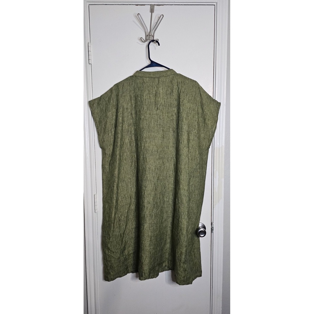 Eileen Fisher Shirt Dress 2X Womens 100% Organic Linen Button Down Green Resort - Picture 7 of 8